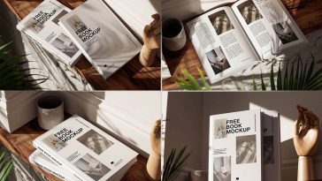 Mockup Of Books On A Wooden Shelf