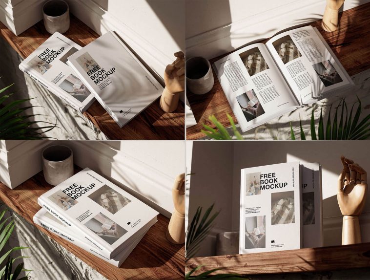 Mockup Of Books On A Wooden Shelf