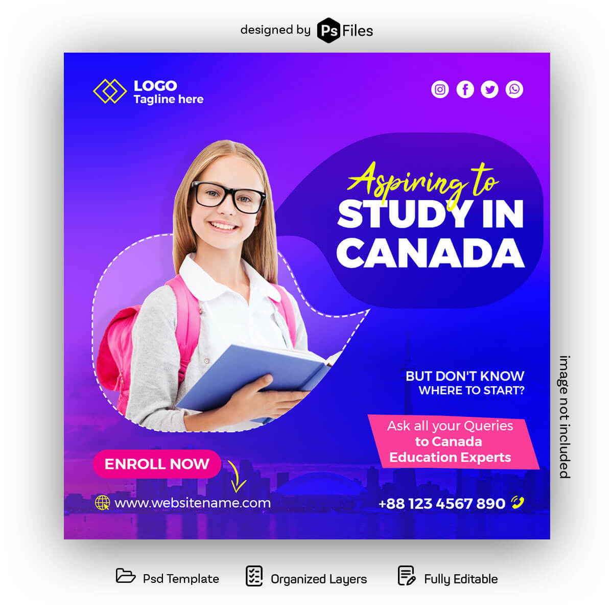 Study in Canada Education Consultants Free Instagram Post Design PSD Template