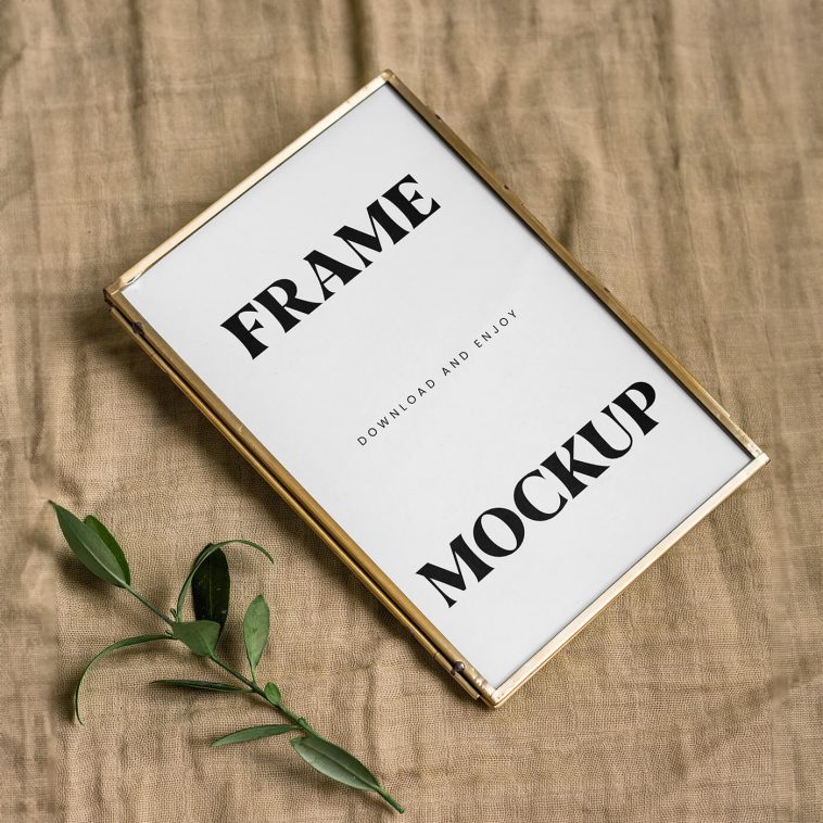 Free Small Golden Frame Mockup