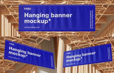 3 Free Expo Hall Ceiling Hanging Banner Mockup PSD Files