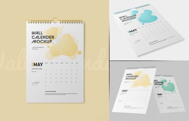 3 Free Ring Binding Wall Calendar Mockup 2024 PSD Files