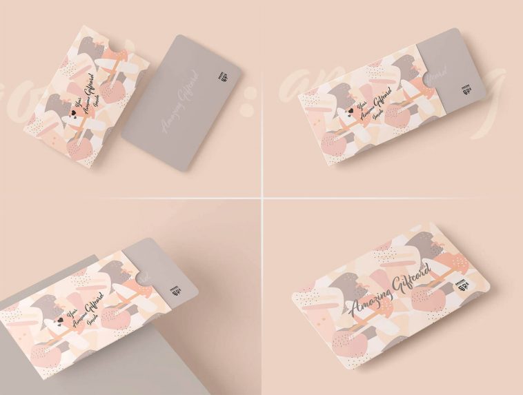 4 Free Gift Card With Holder Sleeves Mockup PSD Files