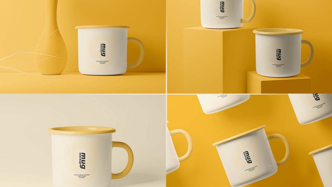 Free Two Enamel Mug Mockup PSD - PsFiles