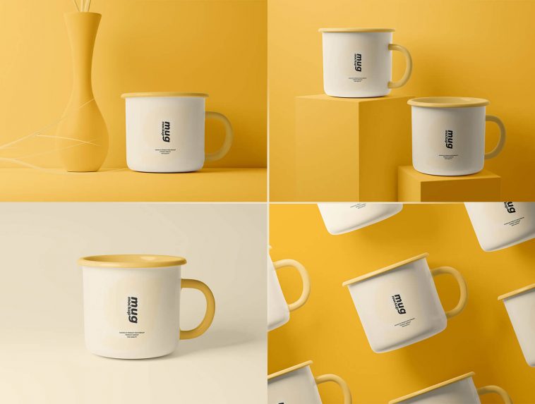 4 Free Sleek Enamel Mug Mockup PSD Files