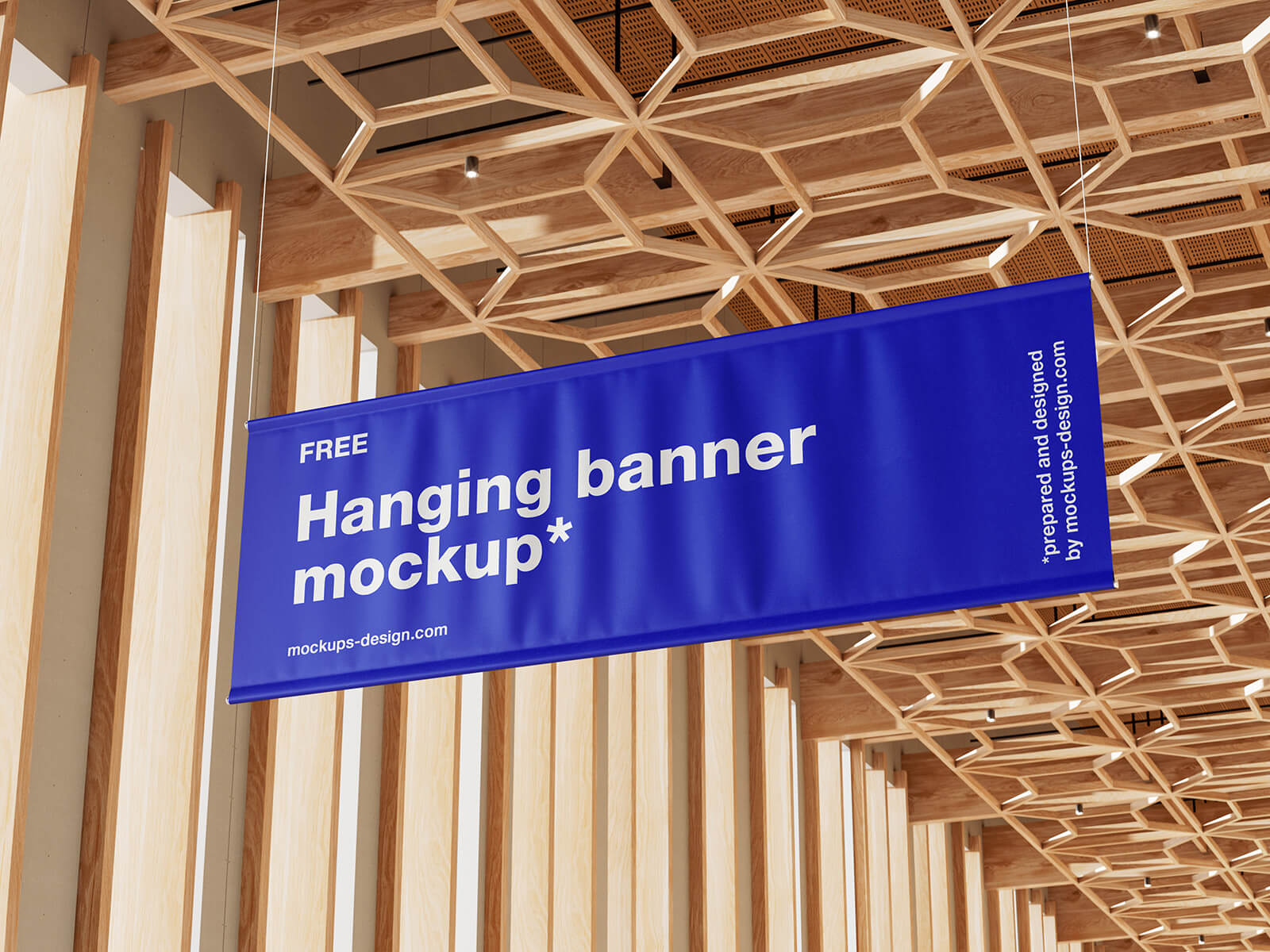 3 Free Expo Hall Ceiling Hanging Banner Mockup PSD Files