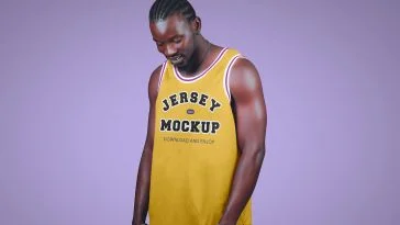 Free Man Wearing Basketball Jersey Mockup PSD