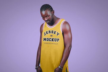 Free Man Wearing Basketball Jersey Mockup PSD