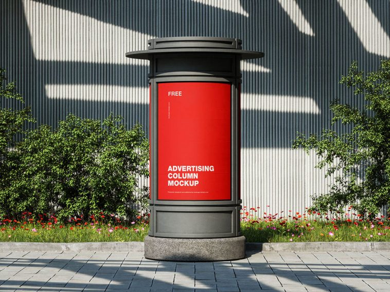 Free Outdoor Advertising Column Mockup PSD Set