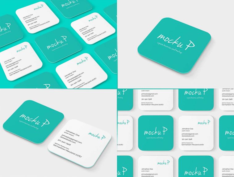 Free Rounded Corner Square Business Card Mockup