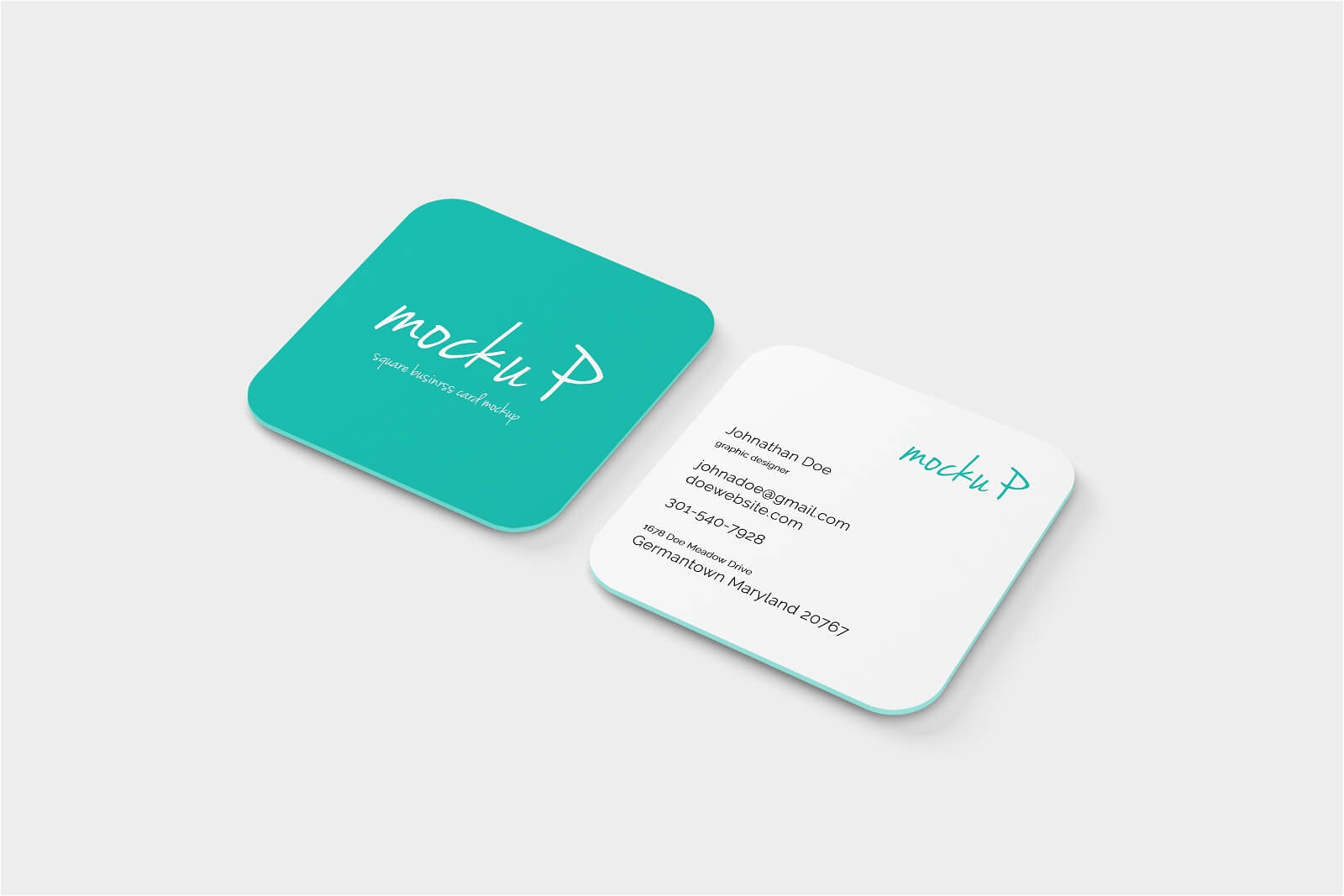 Free Rounded Corner Square Business Card Mockup