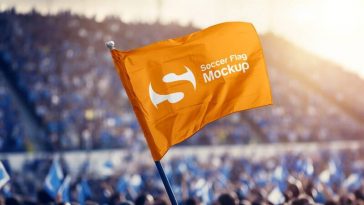 Free Soccer Stadium Waving Flag Mockup PSD
