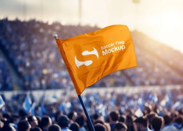 Free Soccer Stadium Waving Flag Mockup PSD