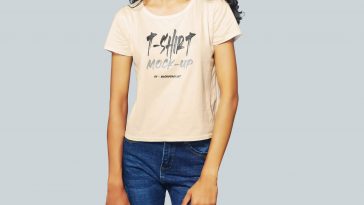 Front View of Girl Wearing T Shirt Mockup
