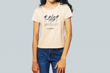 Front View of Girl Wearing T Shirt Mockup