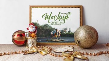 Horizontal Photo Frame Mockup Front View Featuring Santa Claus and Christmas Elements