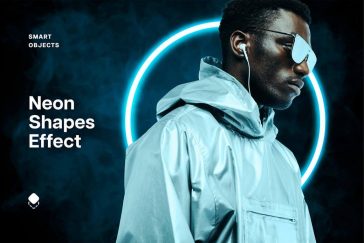 Blue Neon Circles Photo Effect