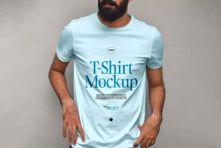 Free Beard Man Wearing T-Shirt Mockup