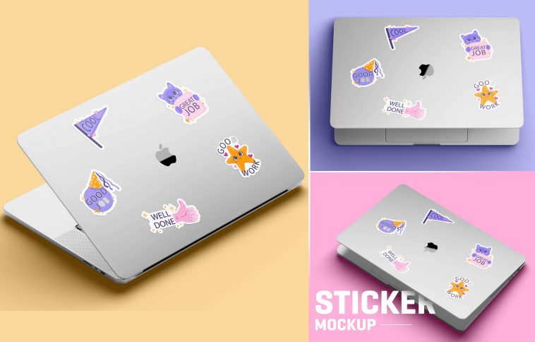 Free Laptop Sticker Mockup PSD Set