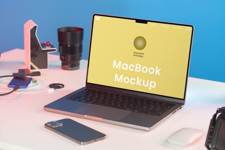 Free MacBook in Studio Mockup