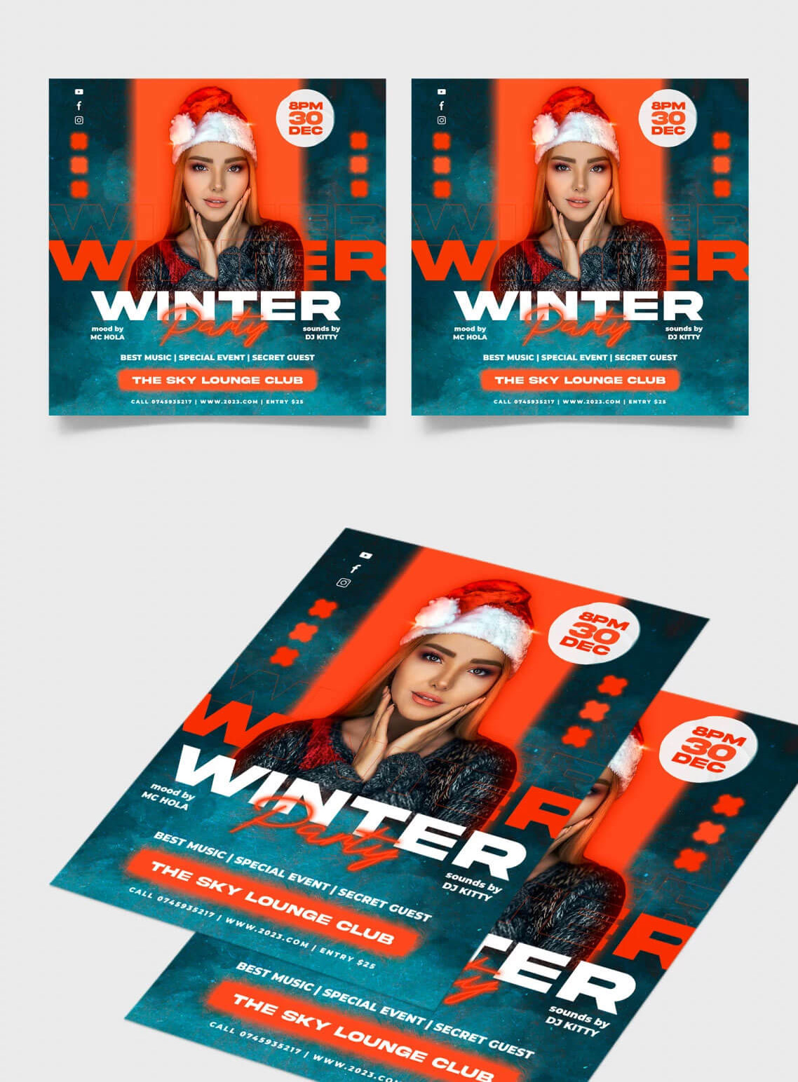 Free Winter Party Flyer PSD Template + Instagram Post PSD