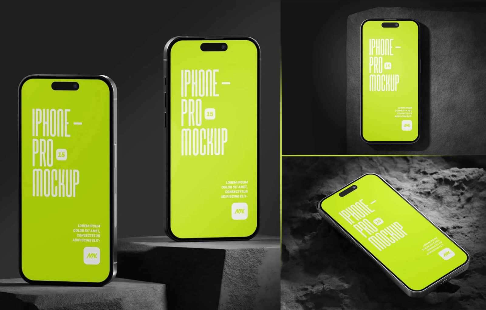 Free iPhone 15 Pro On Rock Mockup