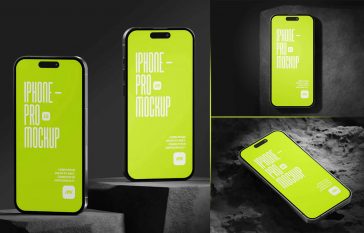 Free iPhone 15 Pro On Rock Mockup