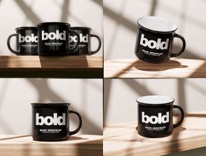 Free Glossy Ceramic Mug Mockup PSD Set