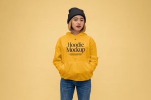 Front view of Girl Wearing Hoodie Mockup