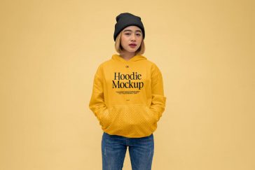 Front view of Girl Wearing Hoodie Mockup