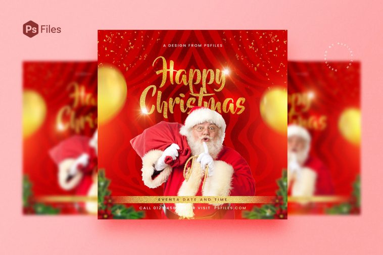 Free Happy Christmas Event Social Media Post Design Template PSD