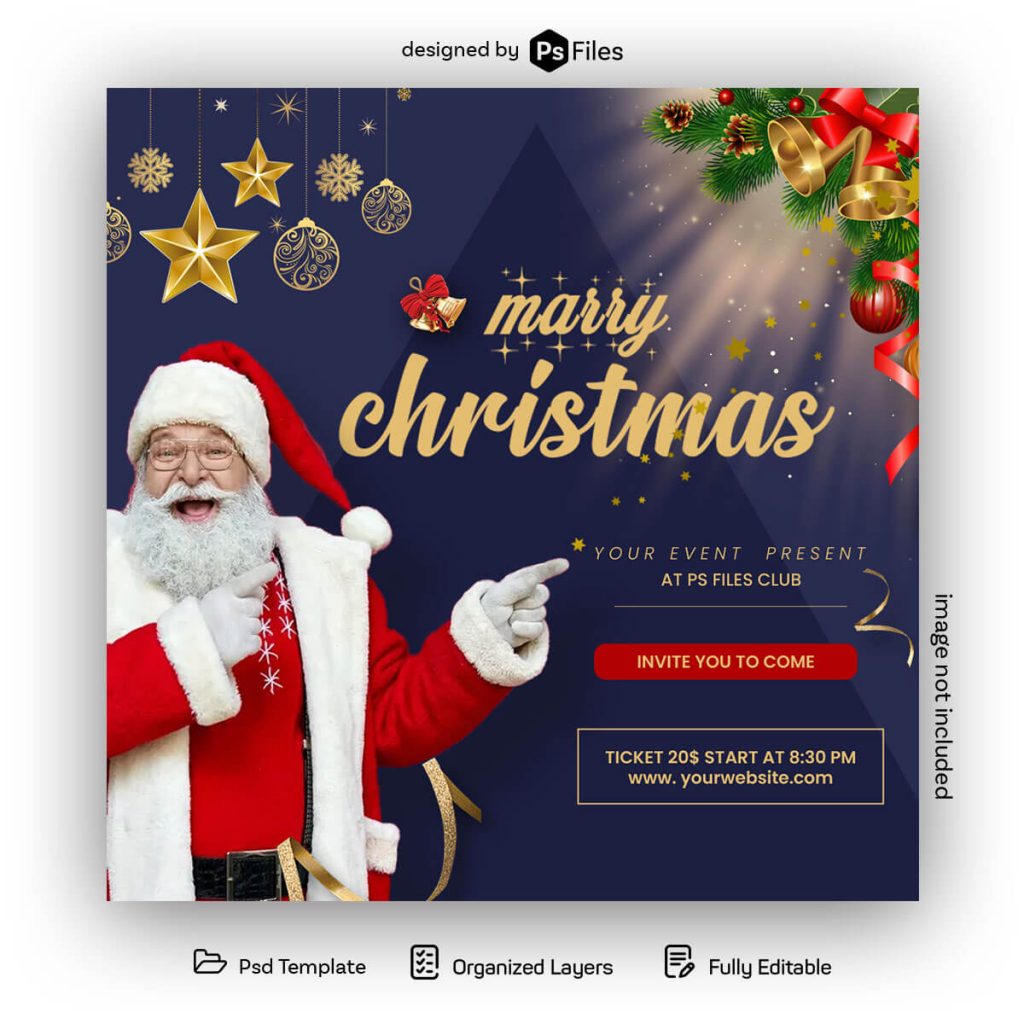Free Merry Christmas Event Social Media Post Design Template PSD