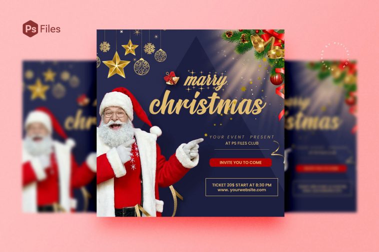 Free Merry Christmas Event Social Media Post Design Template PSD