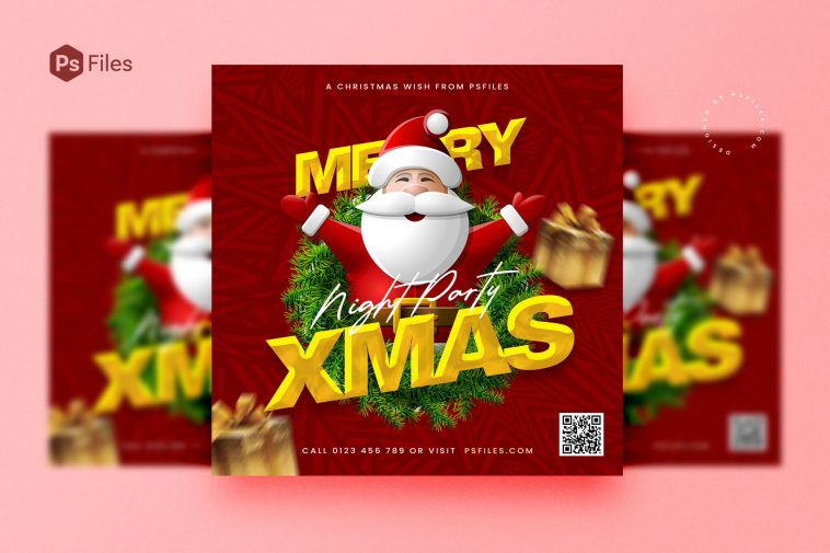 Free Merry Christmas Party Social Media Post Design Template PSD