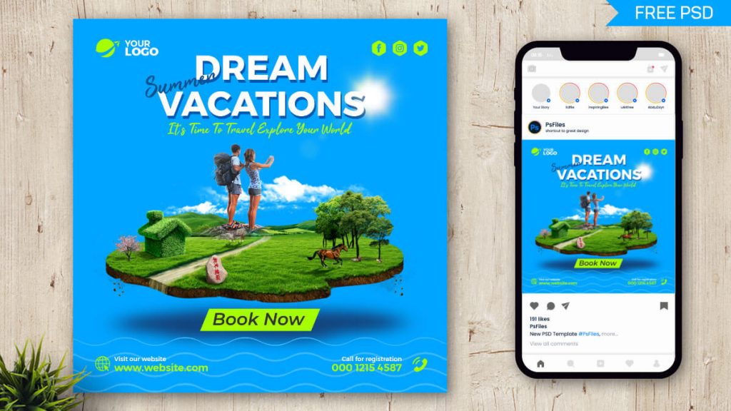 Free Travel The World Social Media Post Design PSD Template - PsFiles