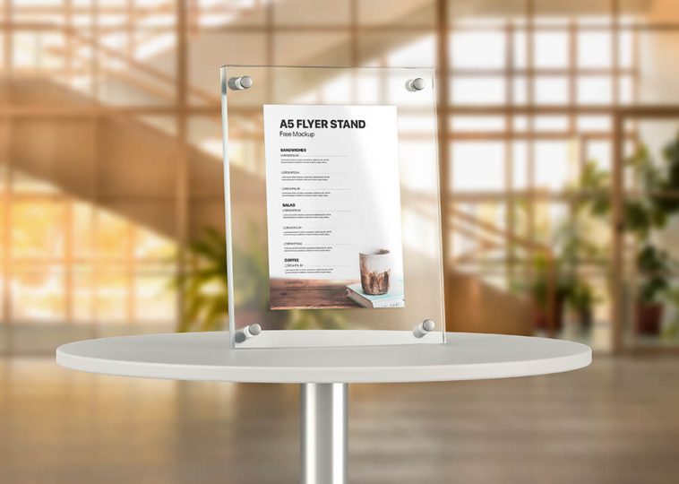Free A5 Flyer Stand Mockup