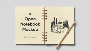 Free Open Notebook with Pencil Mockup