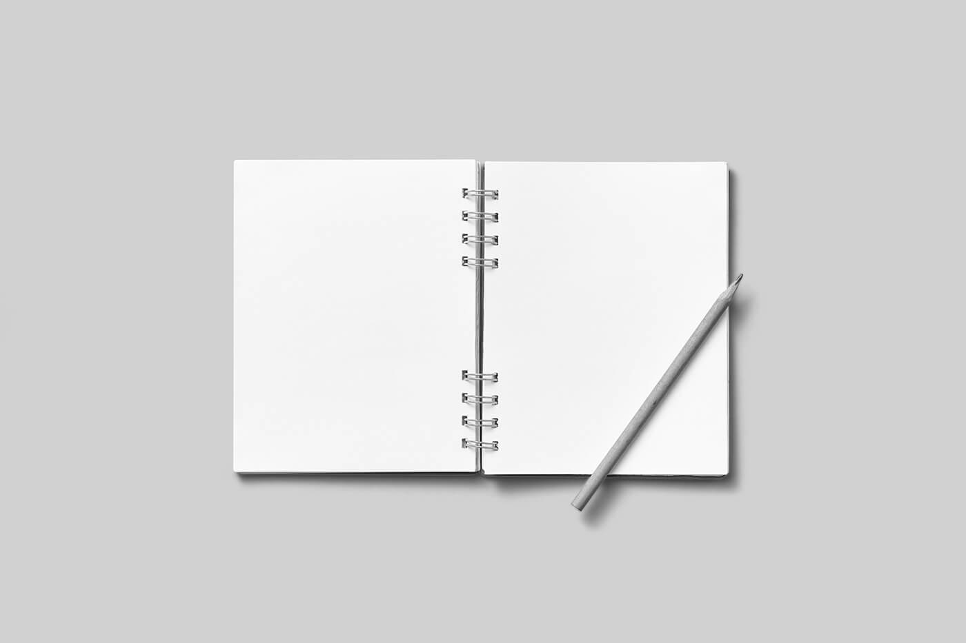 Free Open Notebook with Pencil Mockup