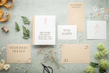 Free Paper Stationery Set Mockup