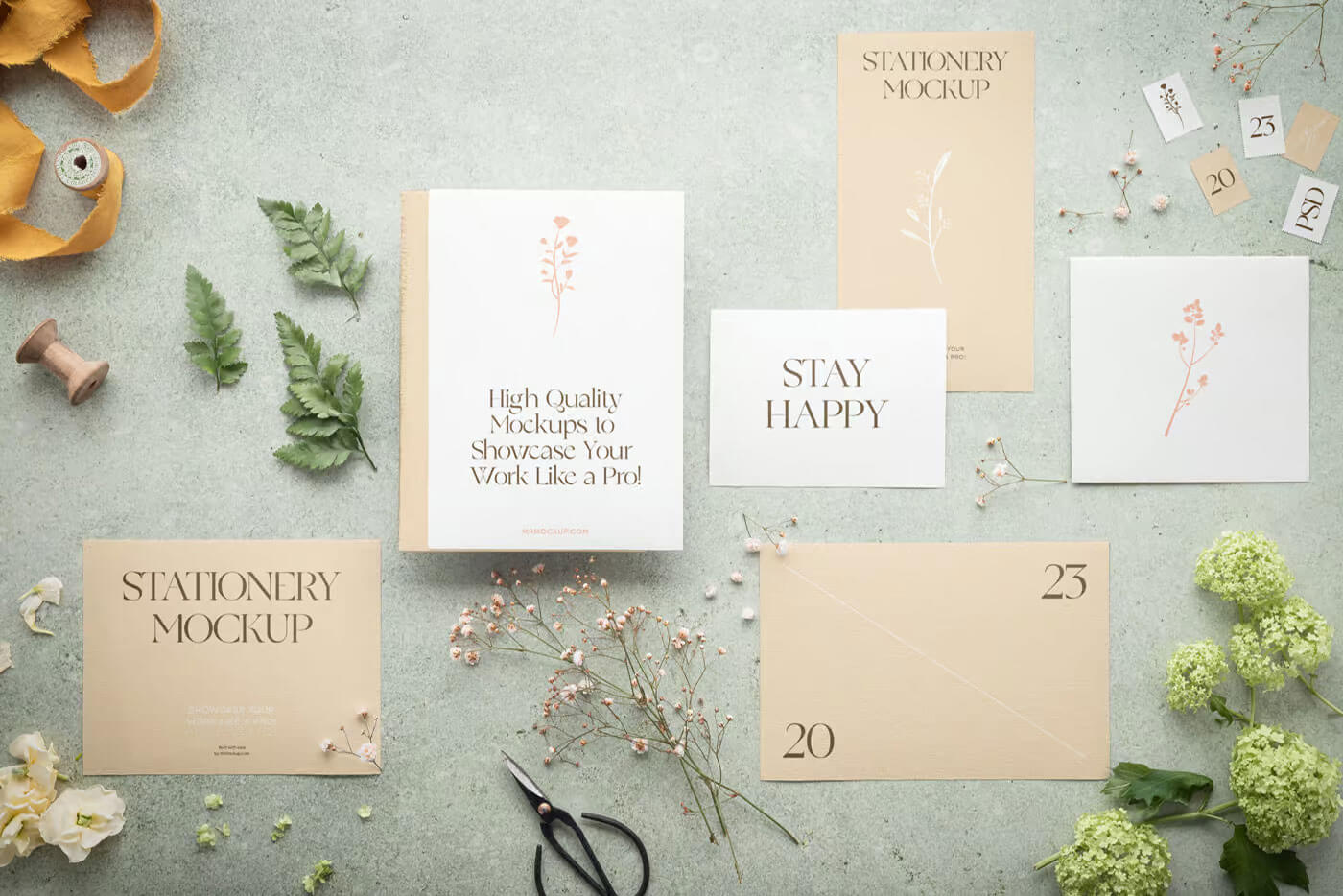 Free Paper Stationery Set Mockup