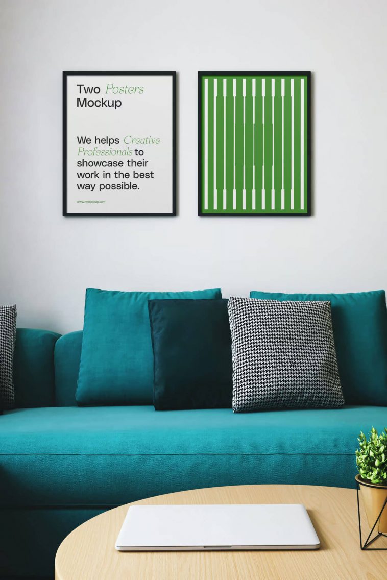 Living Room with two Poster Frames Mockup