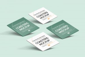 Free Square Paper Coaster Mockups