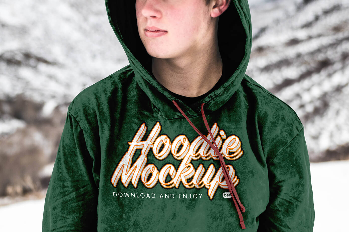 Free Woman Hoodie in Winter Mockup