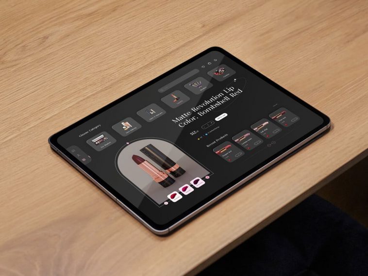 Free iPad Pro Tablet On Table Mockup PSD