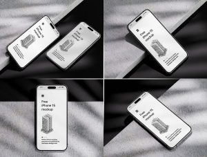 Free iPhone 15 On Dark Background Mockup