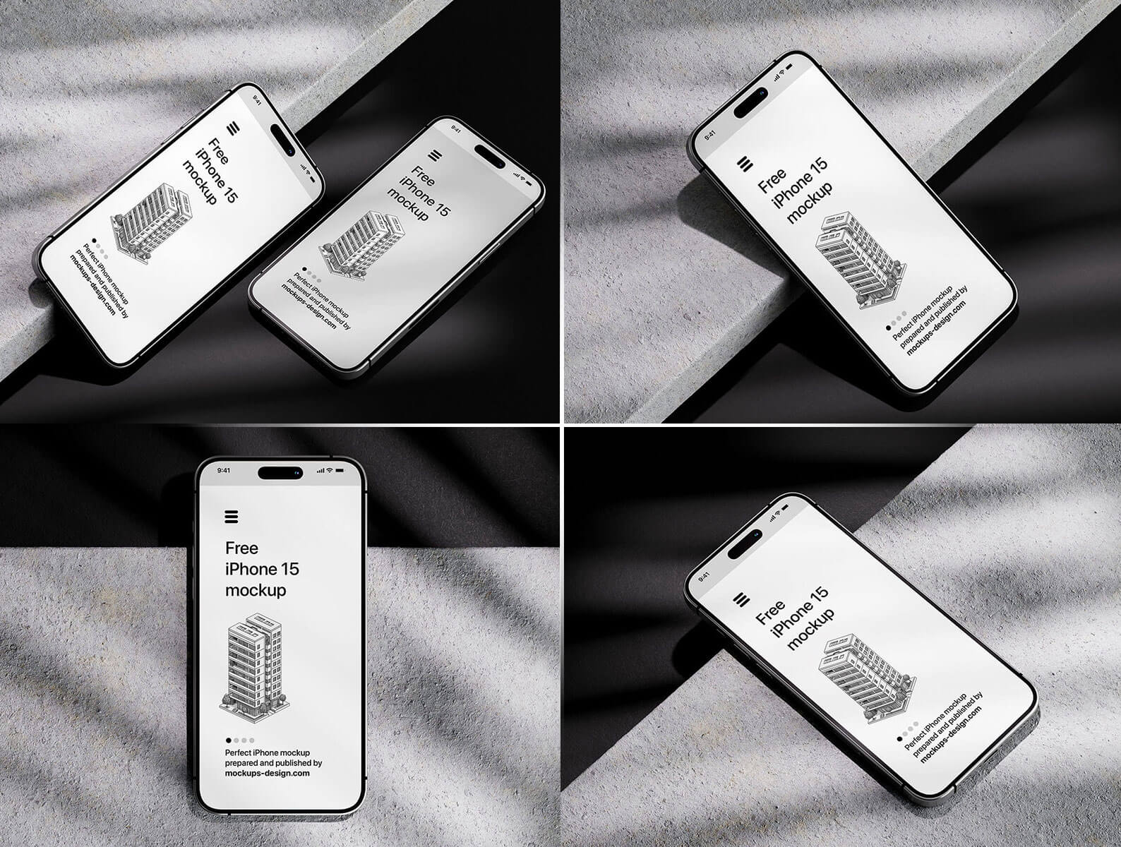 Free iPhone 15 On Dark Background Mockup