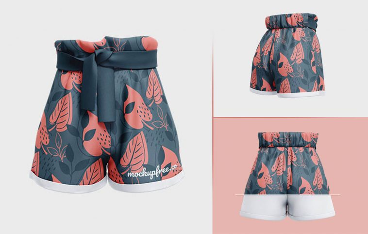 Set of 3 Paperbag Shorts Mockups in Different Views