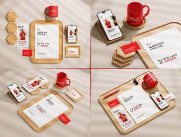 Stationery With Wood Elements Mockup