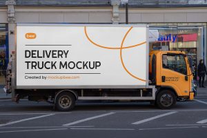 Free Delivery Cargo Truck Mockup