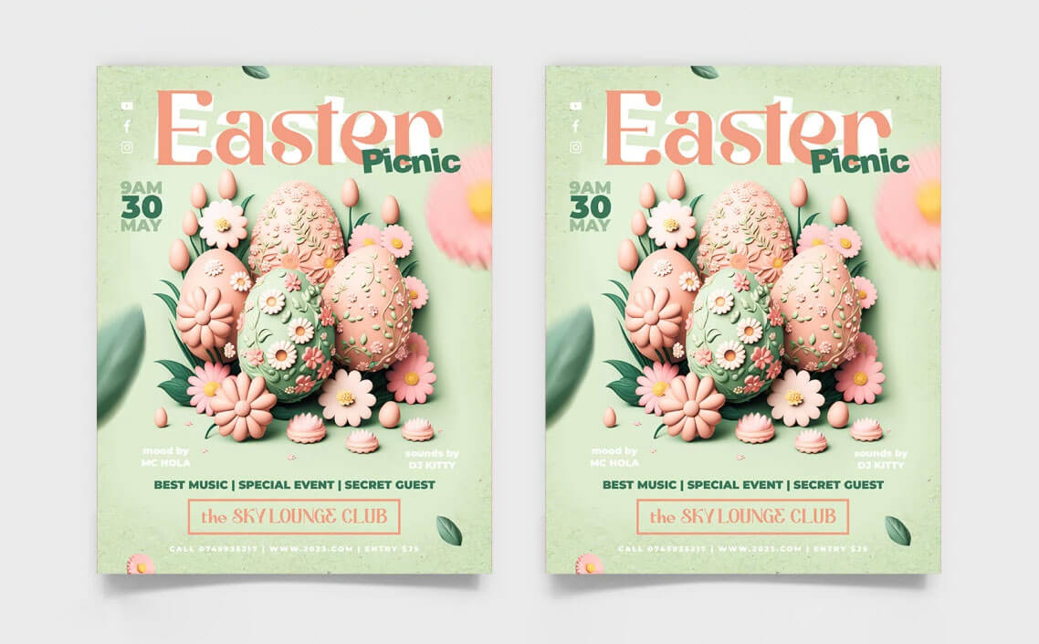 Free Easter Picnic Flyer Template + Instagram Post (PSD)